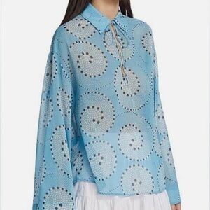 STAUD Blue and White Spiral Blouse